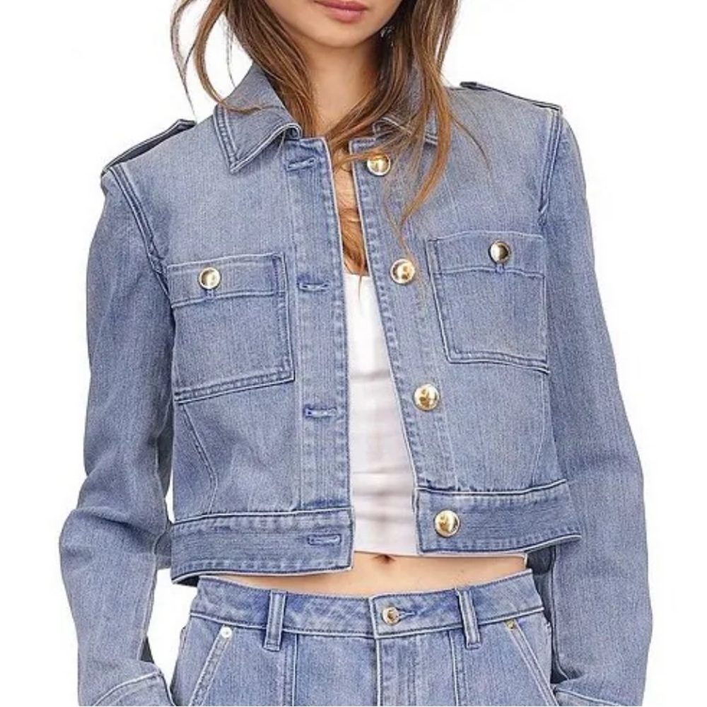MICHAEL Michael Kors Point Collar Long Sleeve Cropped Denim Jacket